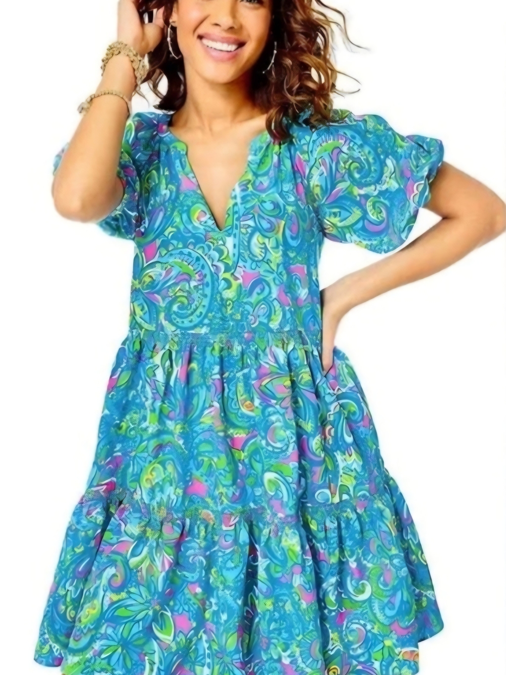 Lilly Pulitzer Blue & Green Paisley Tiered Mini Dress